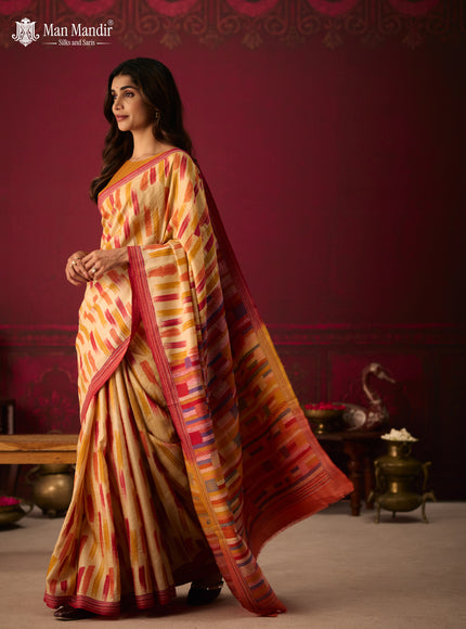 Multi Colour - Maroon Printed Tussar Silk With Kantha Embroidery Saree