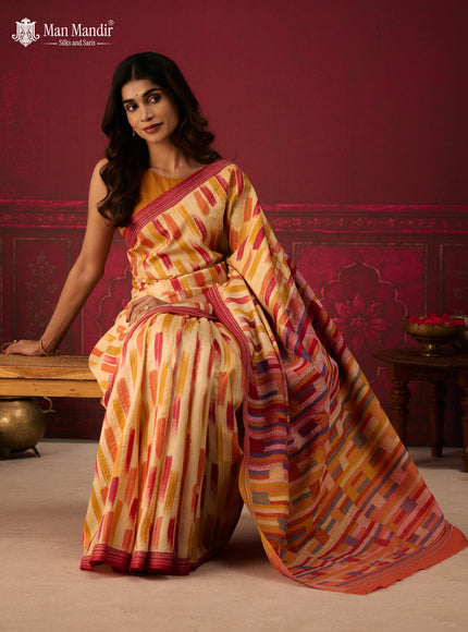 Multi Colour - Maroon Printed Tussar Silk With Kantha Embroidery Saree