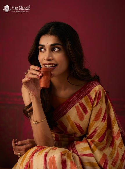 Multi Colour - Maroon Printed Tussar Silk With Kantha Embroidery Saree
