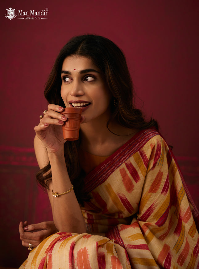 Multi Colour - Maroon Printed Tussar Silk With Kantha Embroidery Saree