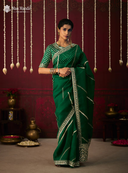 Green Organza Embroidery Silk Saree With Readymade Blouse