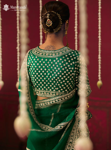 Green Organza Embroidery Silk Saree With Readymade Blouse