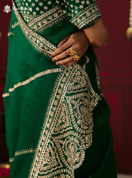 Green Organza Embroidery Silk Saree With Readymade Blouse