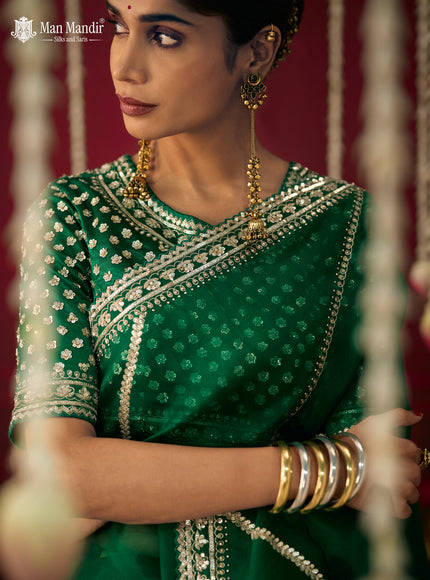 Green Organza Embroidery Silk Saree With Readymade Blouse