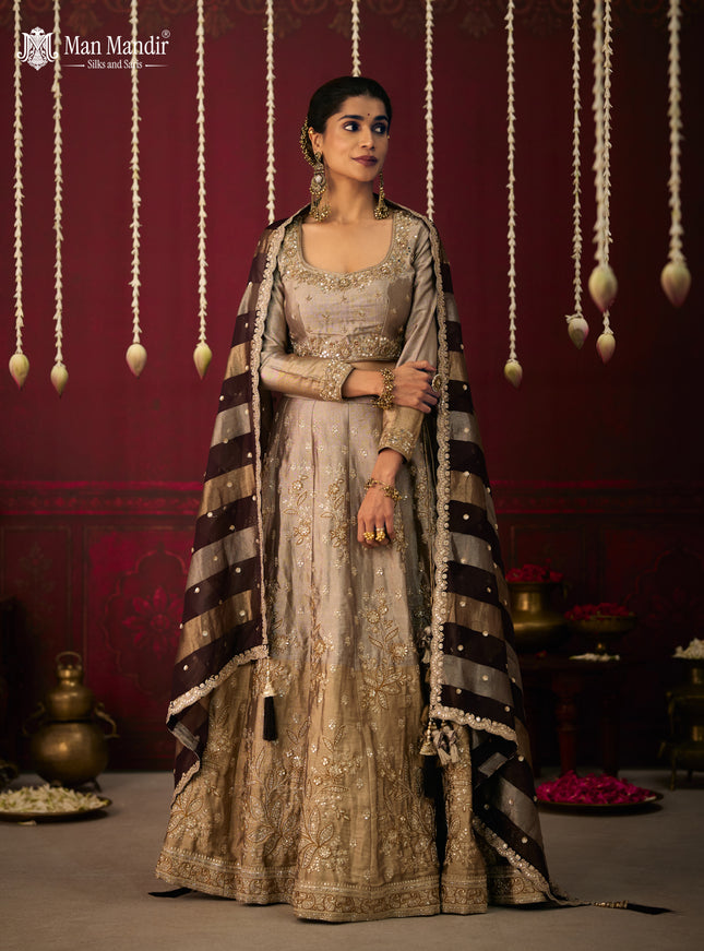 Gold Silk Embroidery Readymade Lehenga Set With Dupatta