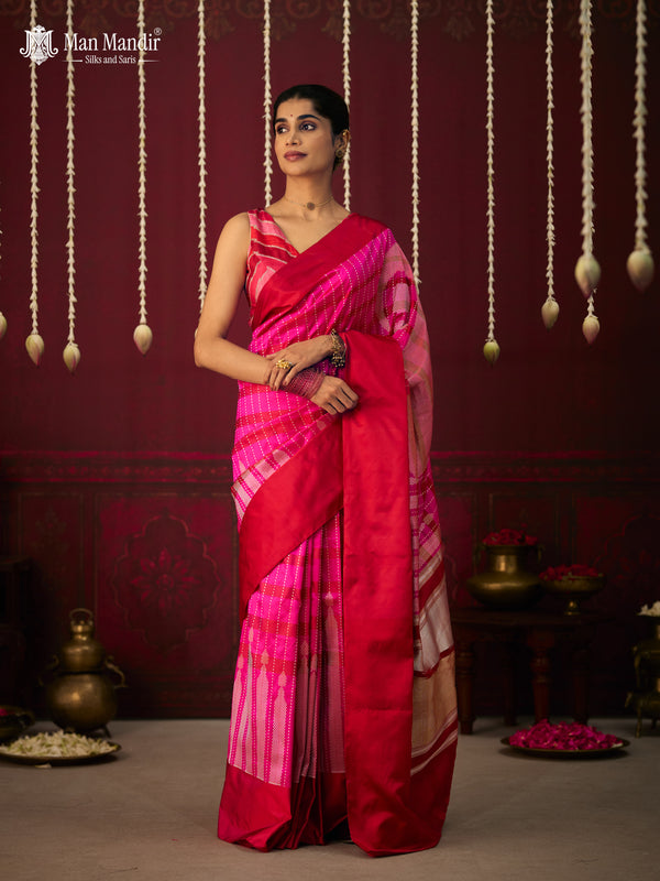 Pink - Red Banarasi Silk Saree