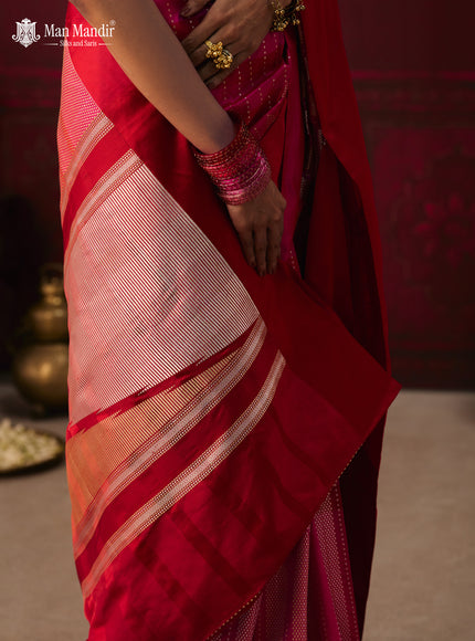 Pink - Red Banarasi Silk Saree