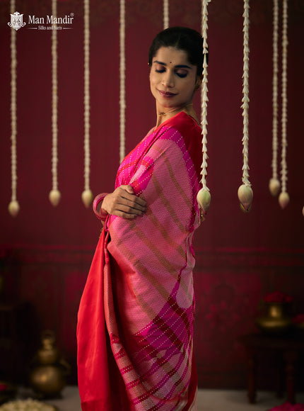Pink - Red Banarasi Silk Saree