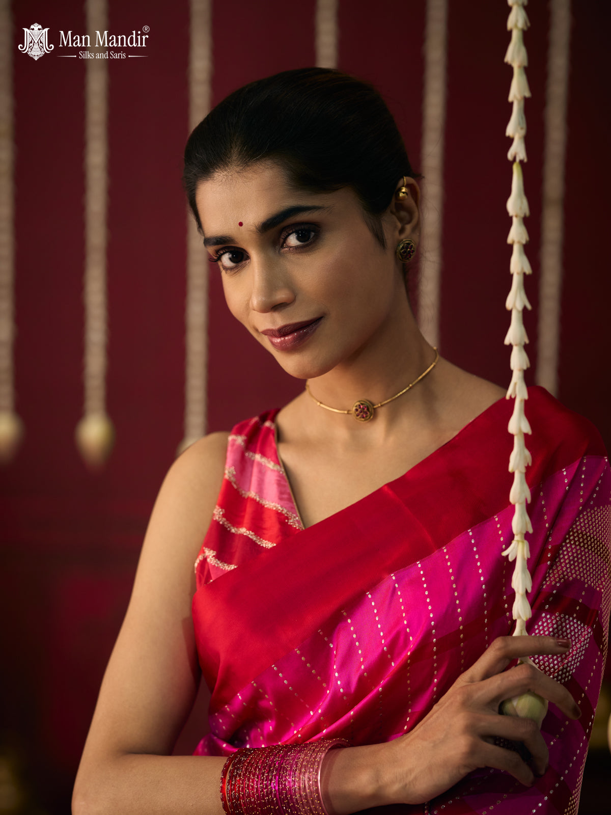 Pink - Red Banarasi Silk Saree