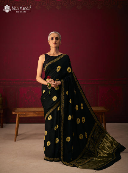 Black Gajji Bandhani Silk Embroidery Saree