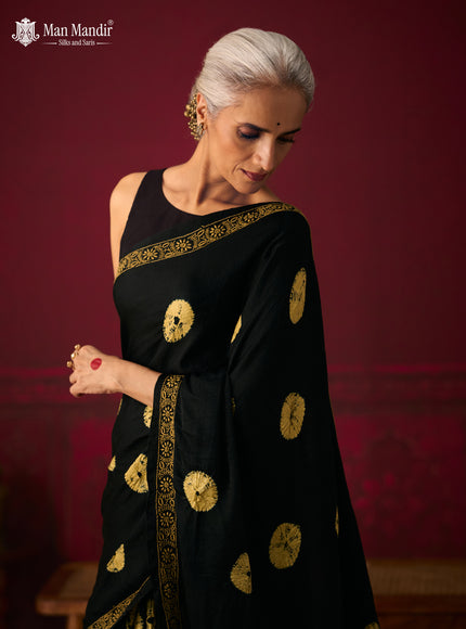 Black Gajji Bandhani Silk Embroidery Saree