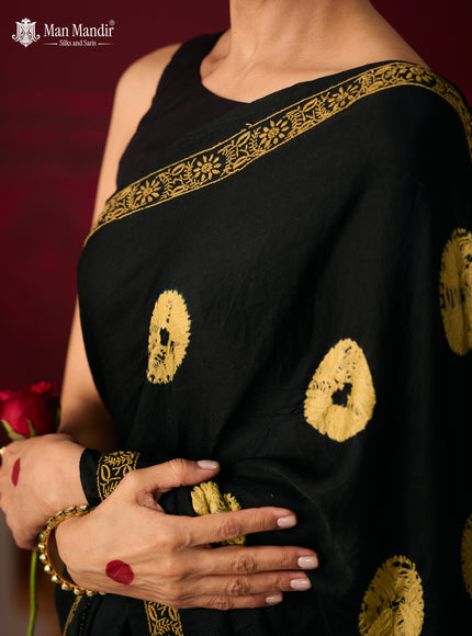 Black Gajji Bandhani Silk Embroidery Saree