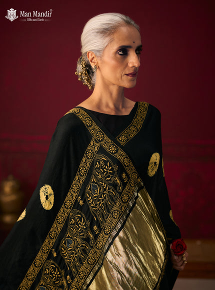 Black Gajji Bandhani Silk Embroidery Saree