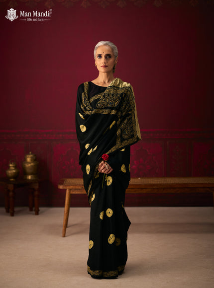 Black Gajji Bandhani Silk Embroidery Saree