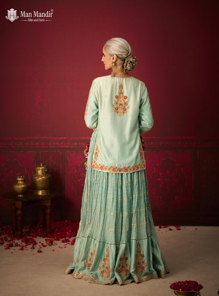 Mint Green Silk Embroidery Readymade Lehenga Set With Dupatta