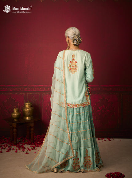 Mint Green Silk Embroidery Readymade Lehenga Set With Dupatta
