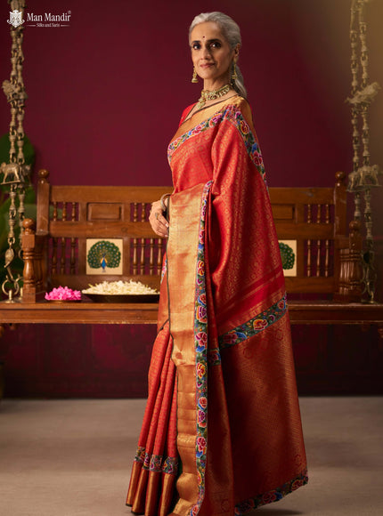 Red Pure Kanchipuram Embroidery Silk Saree