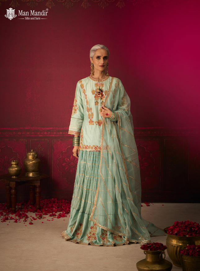 Mint Green Silk Embroidery Readymade Lehenga Set With Dupatta