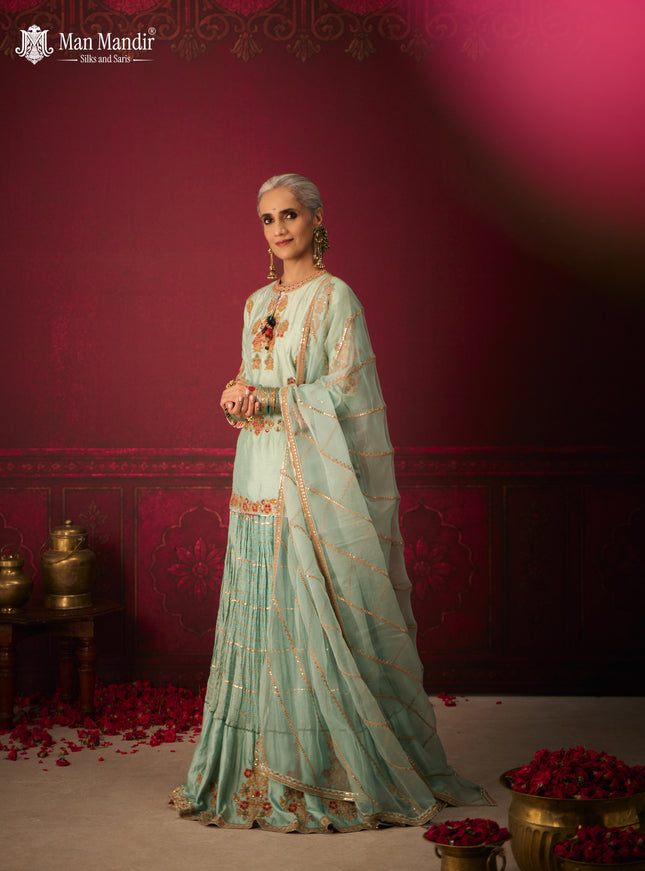 Mint Green Silk Embroidery Readymade Lehenga Set With Dupatta