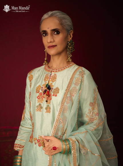 Mint Green Silk Embroidery Readymade Lehenga Set With Dupatta