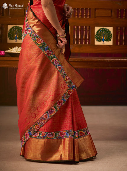 Red Pure Kanchipuram Embroidery Silk Saree