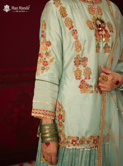 Mint Green Silk Embroidery Readymade Lehenga Set With Dupatta