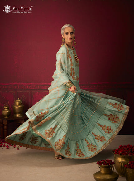 Mint Green Silk Embroidery Readymade Lehenga Set With Dupatta