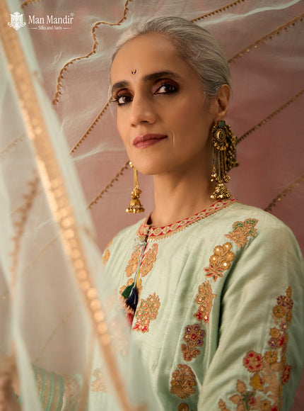 Mint Green Silk Embroidery Readymade Lehenga Set With Dupatta