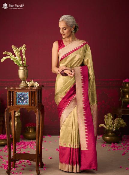 Pista Green - Magenta Banarasi Tissue Silk Saree