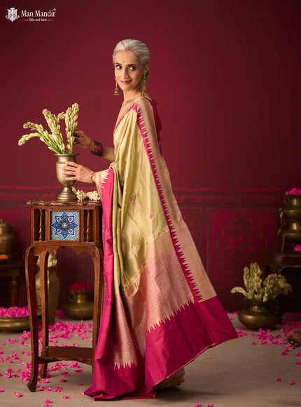 Pista Green - Magenta Banarasi Tissue Silk Saree