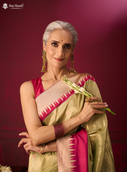 Pista Green - Magenta Banarasi Tissue Silk Saree