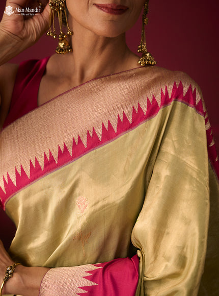 Pista Green - Magenta Banarasi Tissue Silk Saree