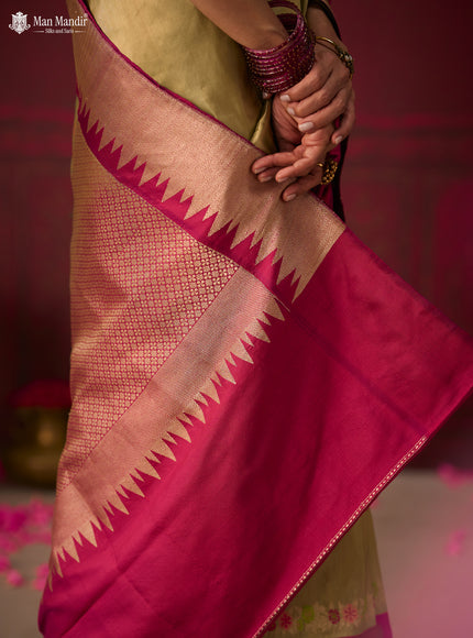 Pista Green - Magenta Banarasi Tissue Silk Saree