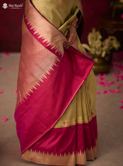 Pista Green - Magenta Banarasi Tissue Silk Saree