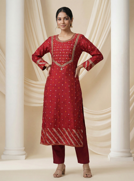 Maroon Embroidered Silk Anarkali Suit