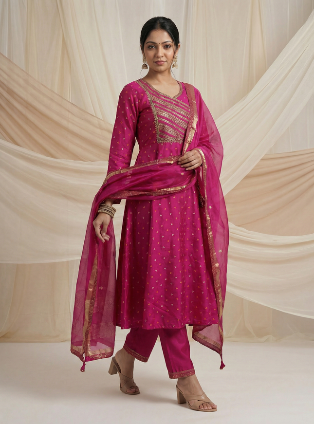 Pink Silk Anarkali Suit Sequins Embroidery