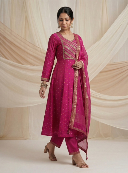 Pink Silk Anarkali Suit Sequins Embroidery