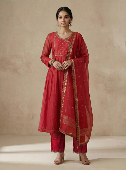 Peach Pink Chanderi Anarkali Suit