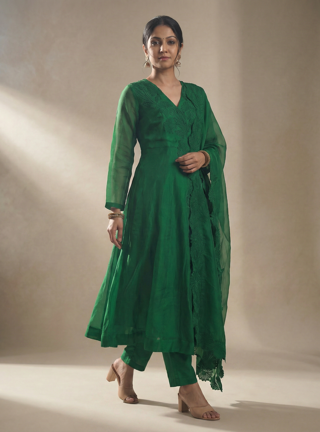 Red Organza Anarakali Suit Intricate Resham Work
