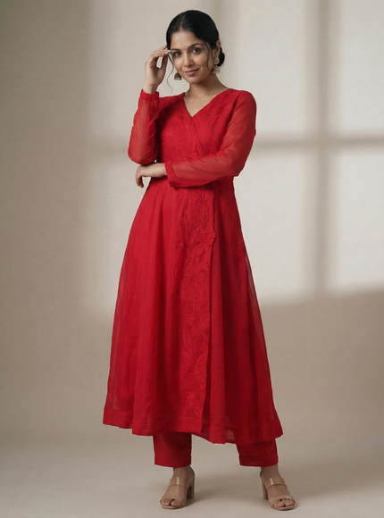 Red Organza Anarakali Suit Intricate Resham Work