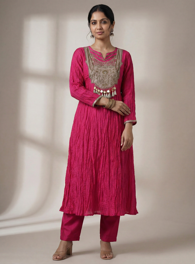Pink Zardosi Embroidered Silk Anarkali Suit