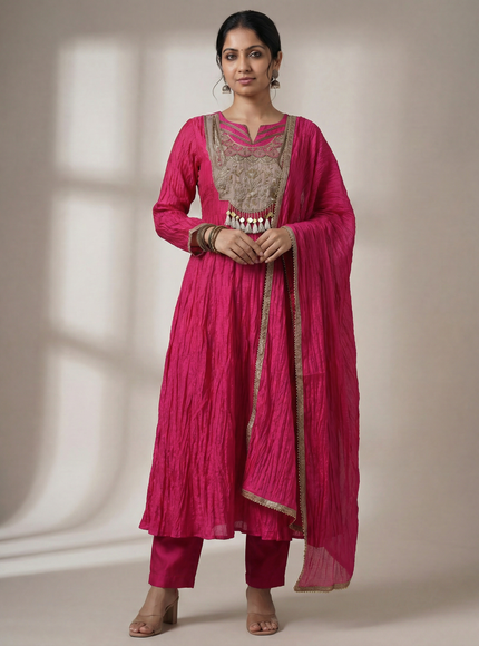 Pink Zardosi Embroidered Silk Anarkali Suit