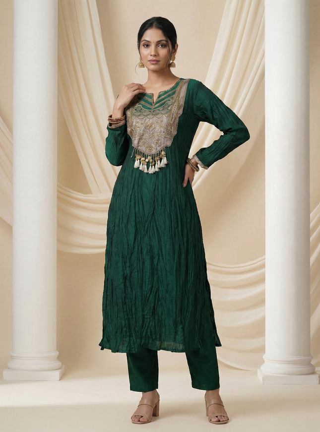 Green Zardosi Embroidered Silk Anarkali Suit
