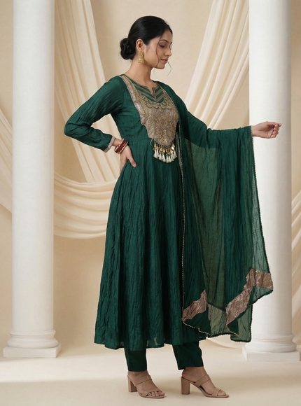 Green Zardosi Embroidered Silk Anarkali Suit
