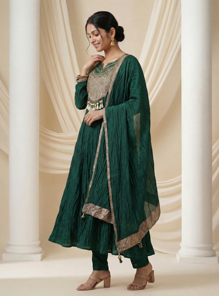 Green Zardosi Embroidered Silk Anarkali Suit
