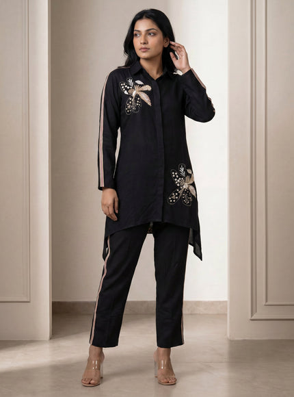 Black Linen Cotton Co-Ord Set