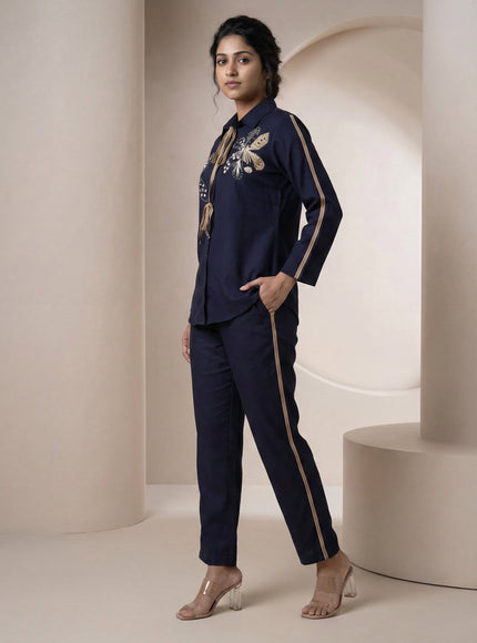 Navy Blue Linen Cotton Co-Ord Set