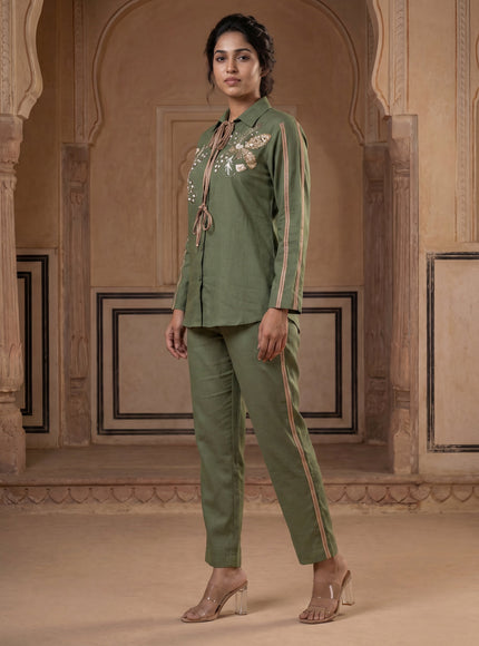 Olive Green Linen Cotton Co-Ort Set