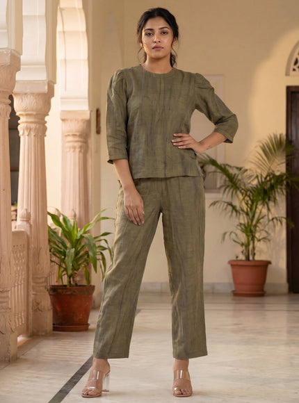 Olive Green Linen Cotton Co-Ord Set