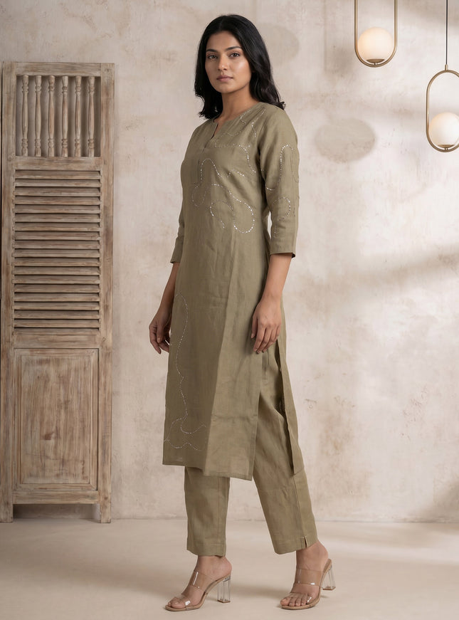 Sage Green Linen Cotton Co-Ord Set